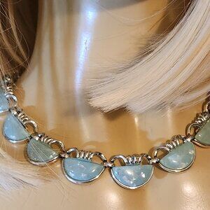 New Womens Aqua Chalcedony Silver Choker Necklace 12-16"